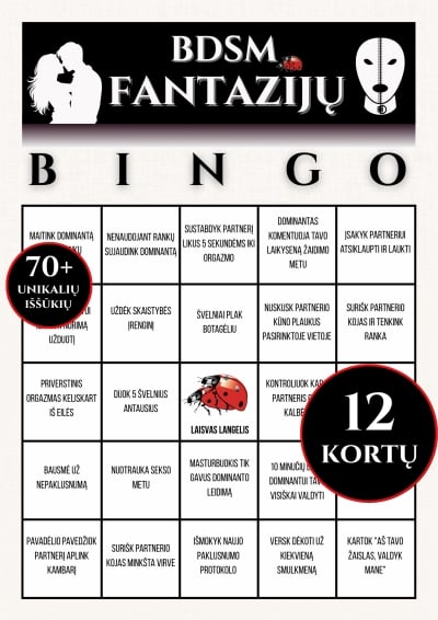 Erotinis žaidimas BDSM Fantazijų Bingo (12 kortelių)