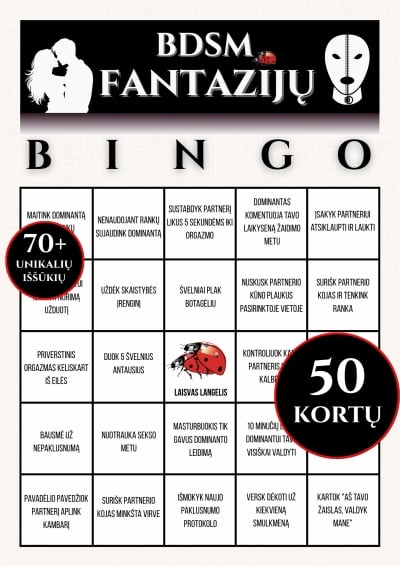 Erotinis žaidimas BDSM Fantazijų Bingo (50 kortelių)