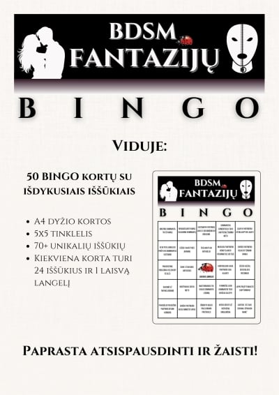 Erotinis žaidimas BDSM Fantazijų Bingo (50 kortelių)