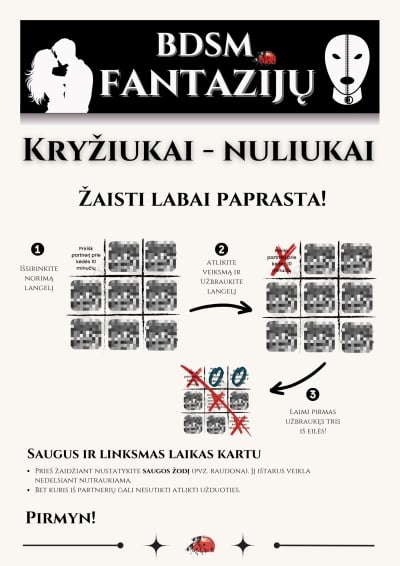 Erotinis žaidimas Kryžiukai-nuliukai: BDSM (16 užduočių rinkinys)