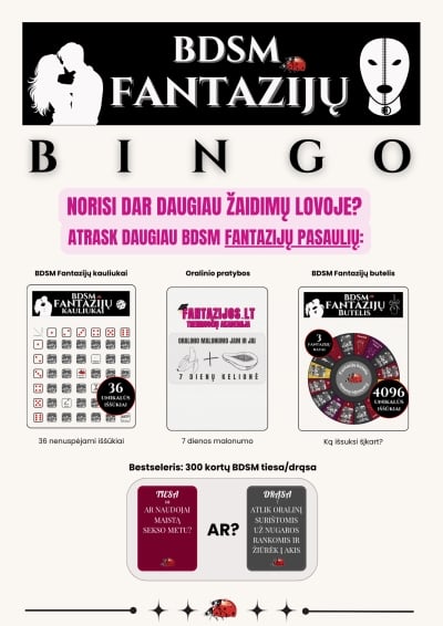 Erotinis žaidimas BDSM Fantazijų Bingo (12 kortelių)