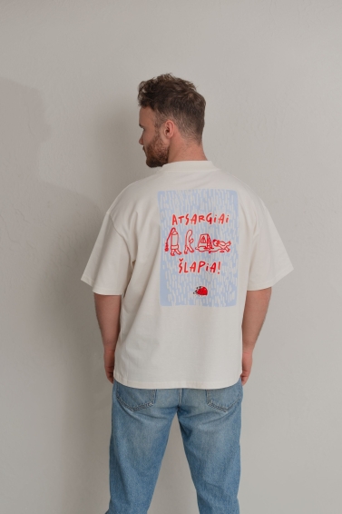 Unisex marškinėliai Atsargiai šlapia (balta)