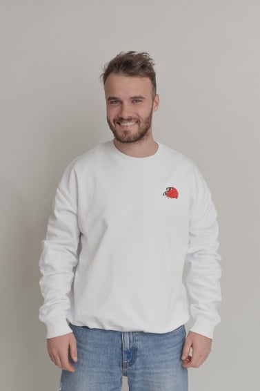 Unisex džemperis Malonumų mašina (baltas)