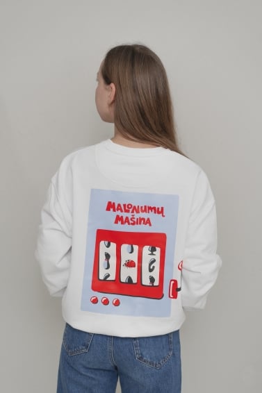 Unisex džemperis Malonumų mašina (baltas)