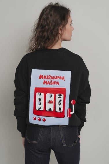 Unisex džemperis Malonumų mašina (juodas)